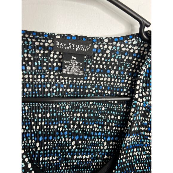 Bay Studio Career Petite PS 3/4 Sleeve Blue/Black Pattern Blouse - Picture 2 of 8